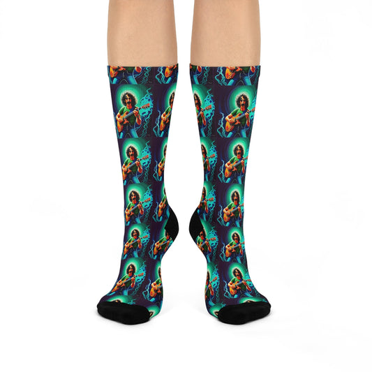 Frank Zappa Inspired Blue/Green Crew Socks: Cushioned, Comfy, Funky & Fun