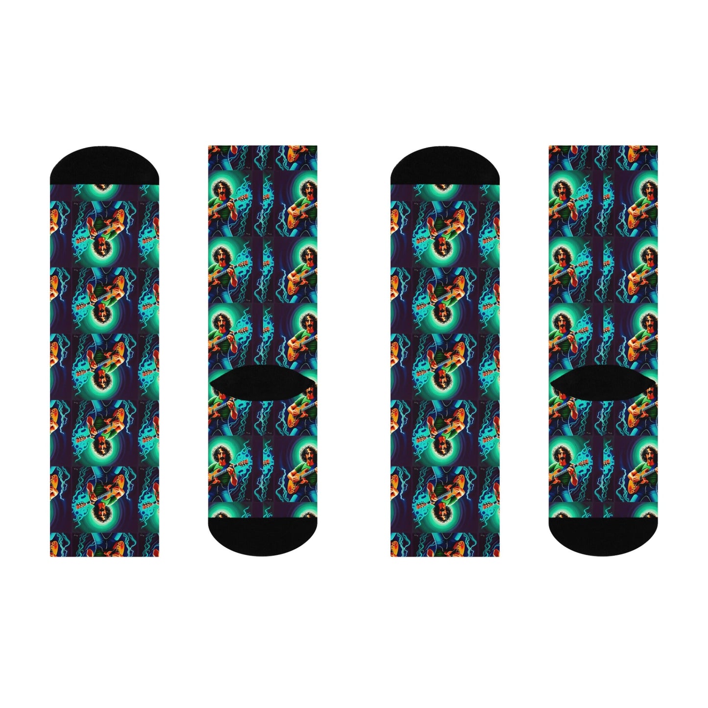 Frank Zappa Inspired Blue/Green Crew Socks: Cushioned, Comfy, Funky & Fun