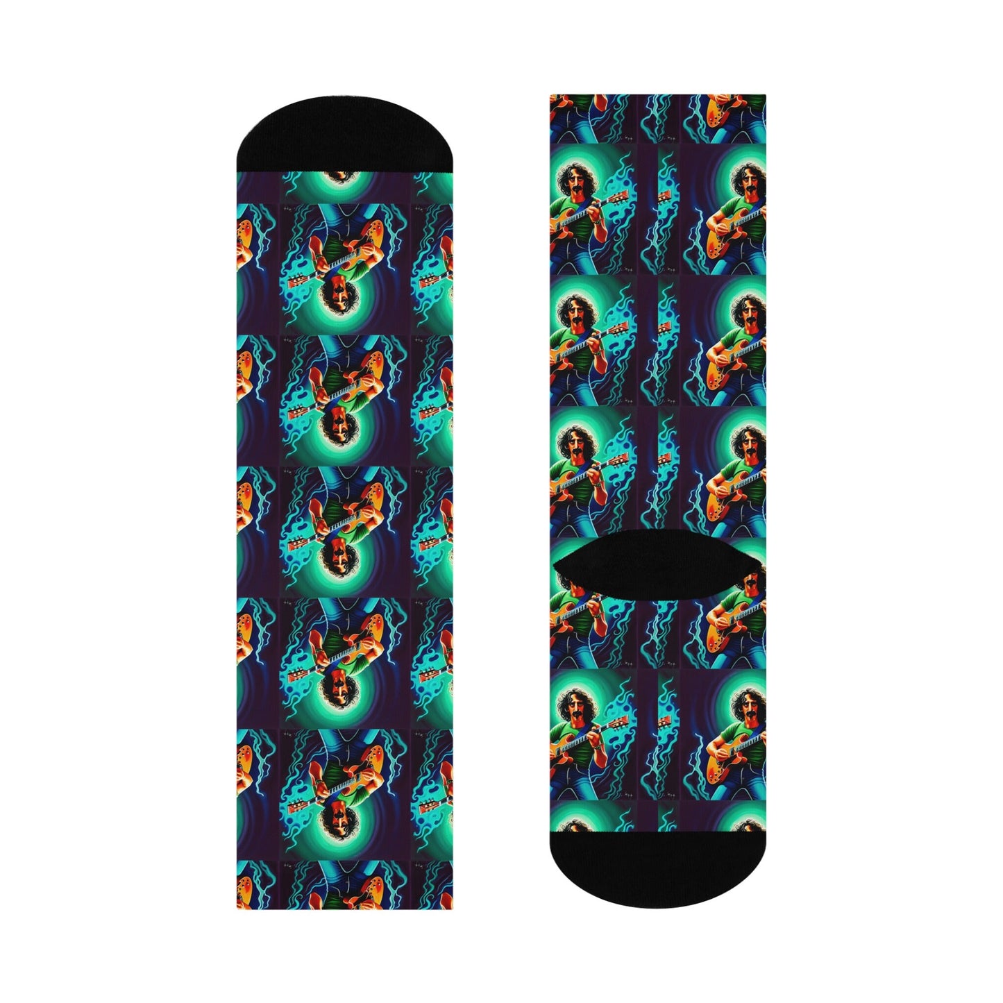 Frank Zappa Inspired Blue/Green Crew Socks: Cushioned, Comfy, Funky & Fun