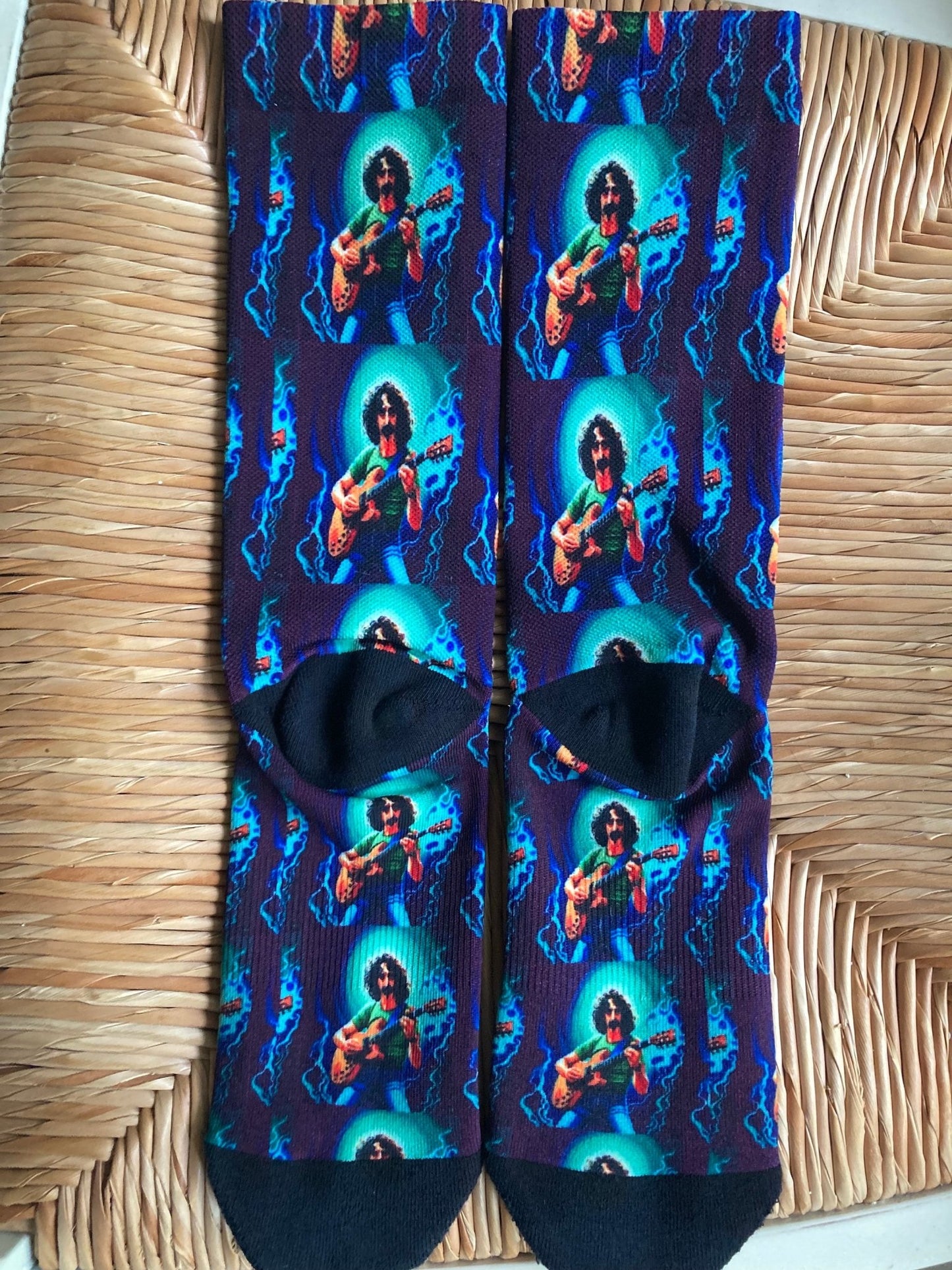 Frank Zappa Inspired Blue/Green Crew Socks: Cushioned, Comfy, Funky & Fun