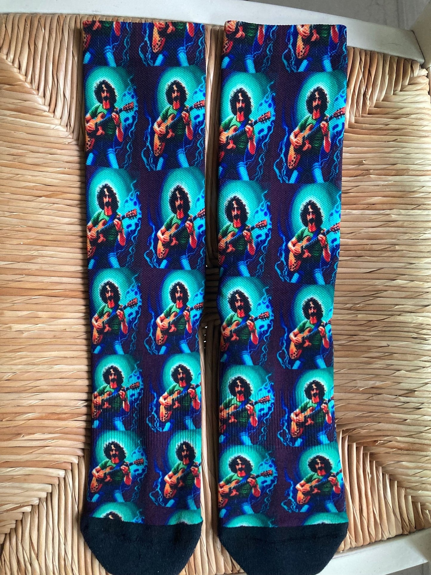 Frank Zappa Inspired Blue/Green Crew Socks: Cushioned, Comfy, Funky & Fun