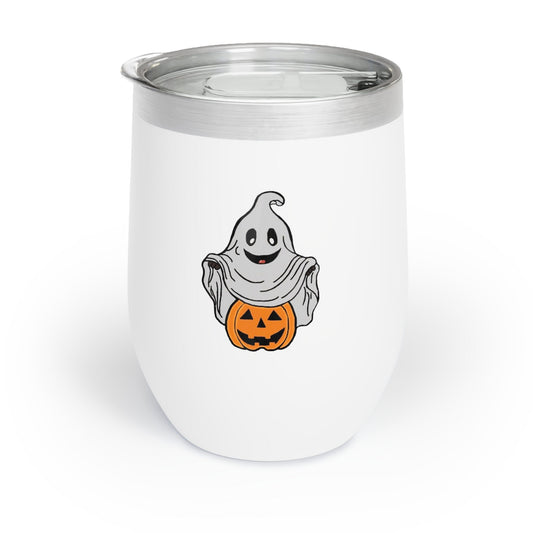 Hand Draw Ghost and Pumpkin Wine Tumbler