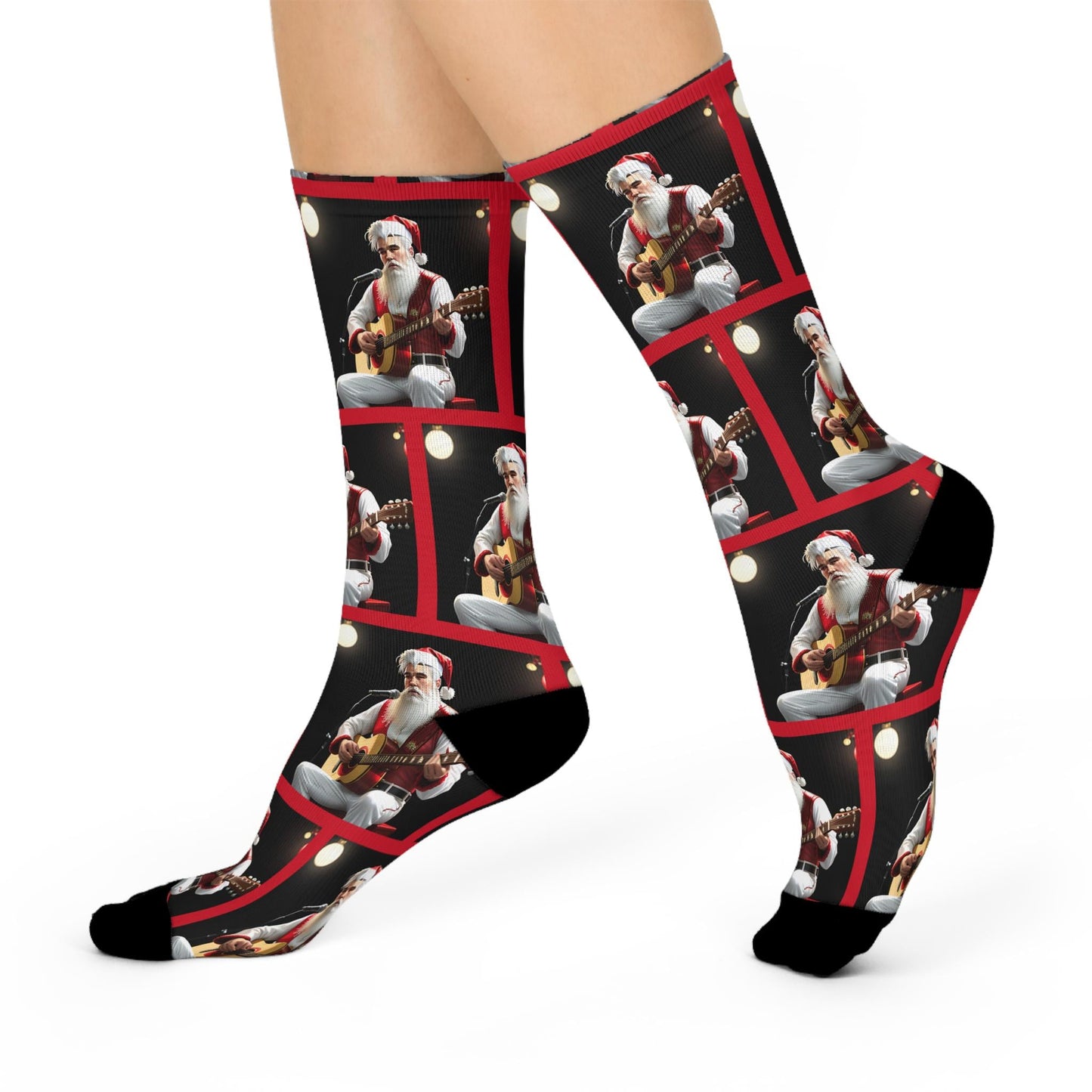 Santa Elvis Presley Playing a Guitar Cushioned Crew Christmas Socks