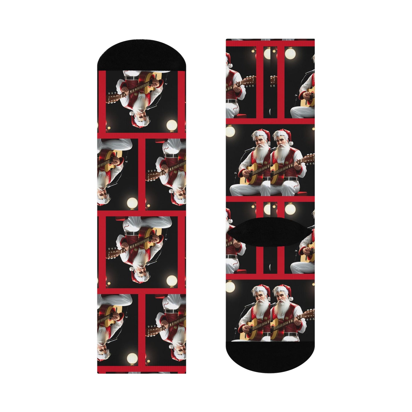 Santa Elvis Presley Playing a Guitar Cushioned Crew Christmas Socks