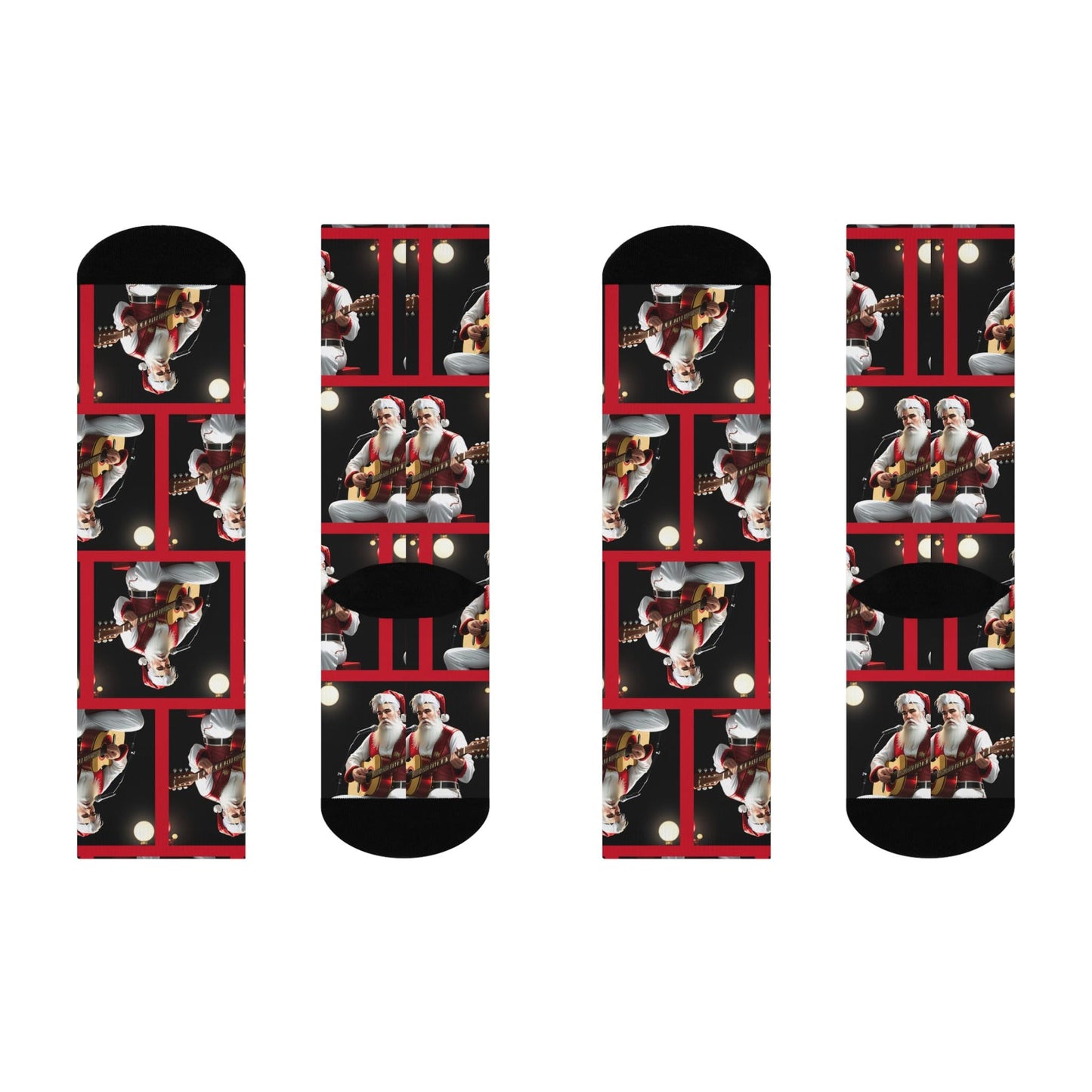 Santa Elvis Presley Playing a Guitar Cushioned Crew Christmas Socks