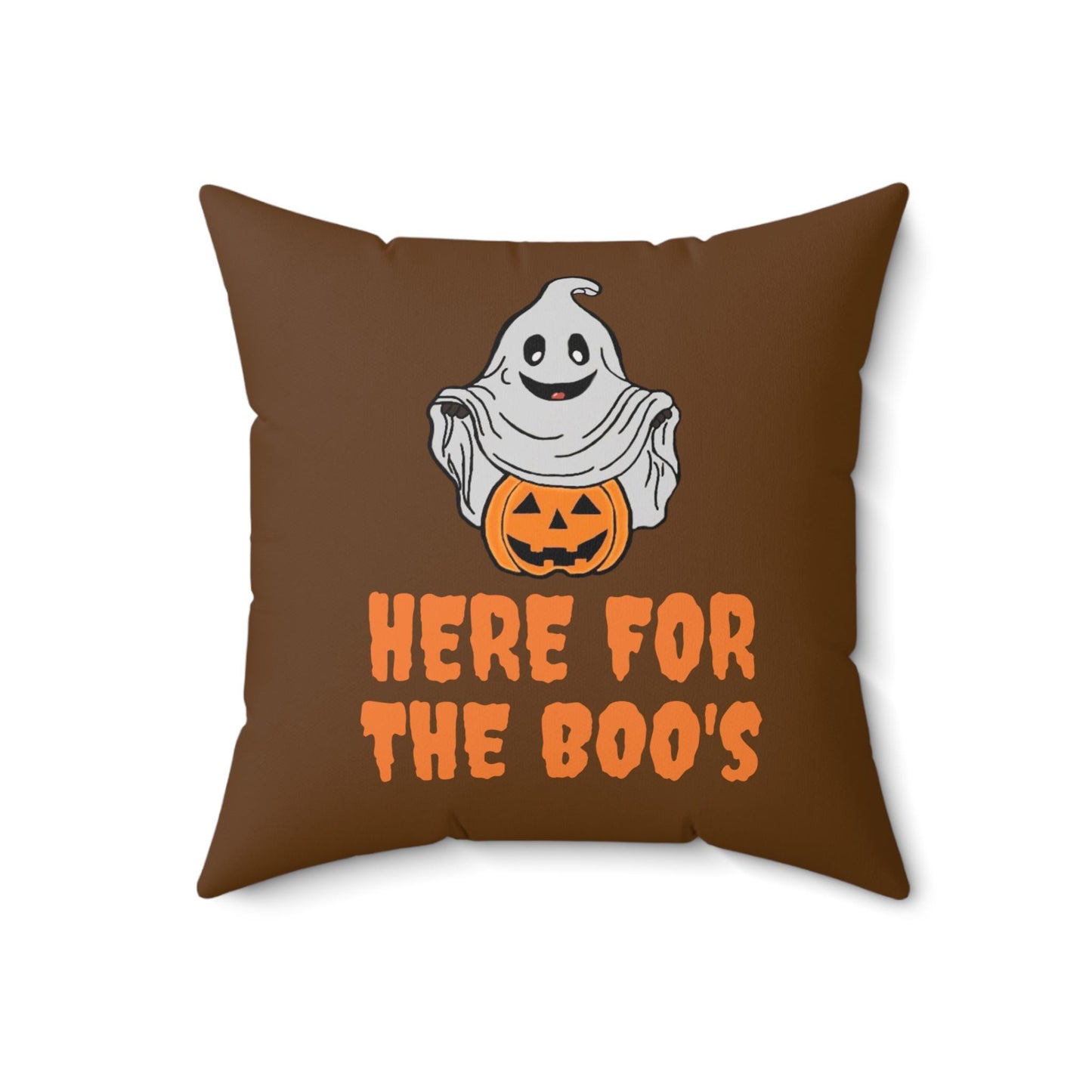 Faux Suede Square Halloween Ghost Pillow - Here for the Boos Design with Pumpkin Accent Pillow