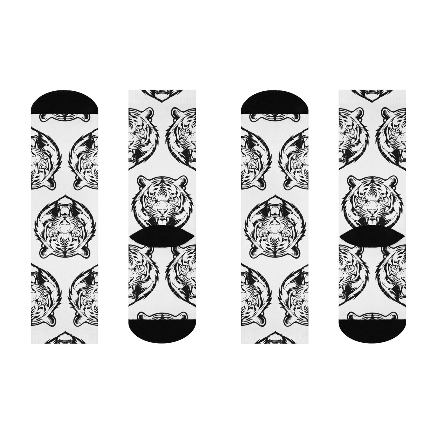 Cincinnati Bengals-Inspired Socks - Hand-Drawn Bengal Tiger Face Design, White & Black Football Fan Gift