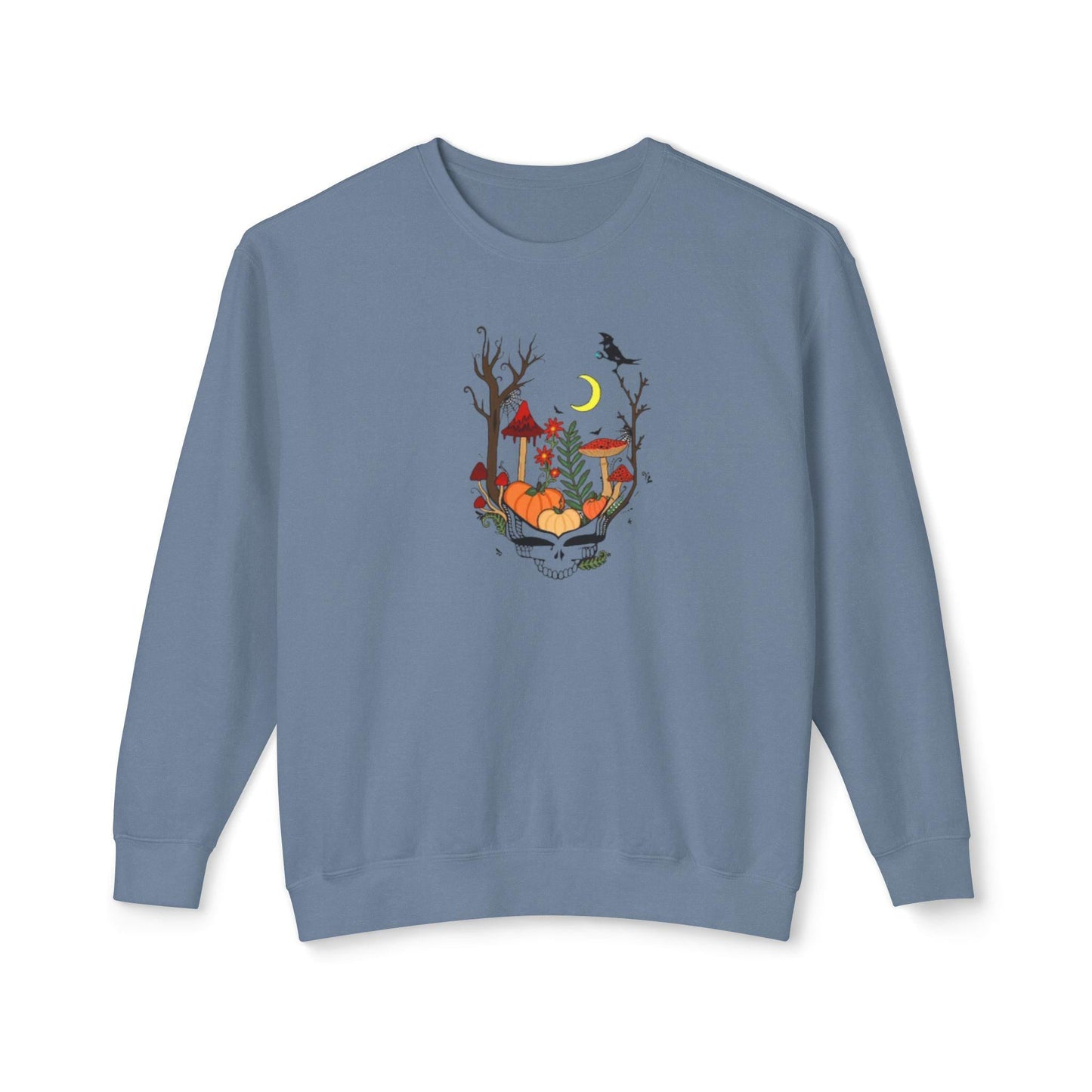 Hand-Drawn Pumpkin & Red Daisy Lightweight Crewneck Sweatshirt - Cozy Fall Apparel for Billy Strings Fans