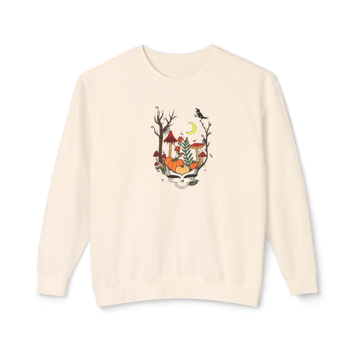 Hand-Drawn Pumpkin & Red Daisy Lightweight Crewneck Sweatshirt - Cozy Fall Apparel for Billy Strings Fans