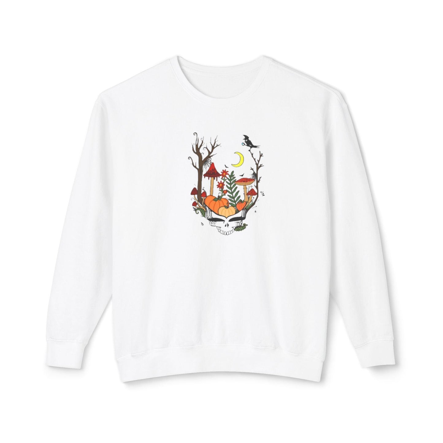 Hand-Drawn Pumpkin & Red Daisy Lightweight Crewneck Sweatshirt - Cozy Fall Apparel for Billy Strings Fans