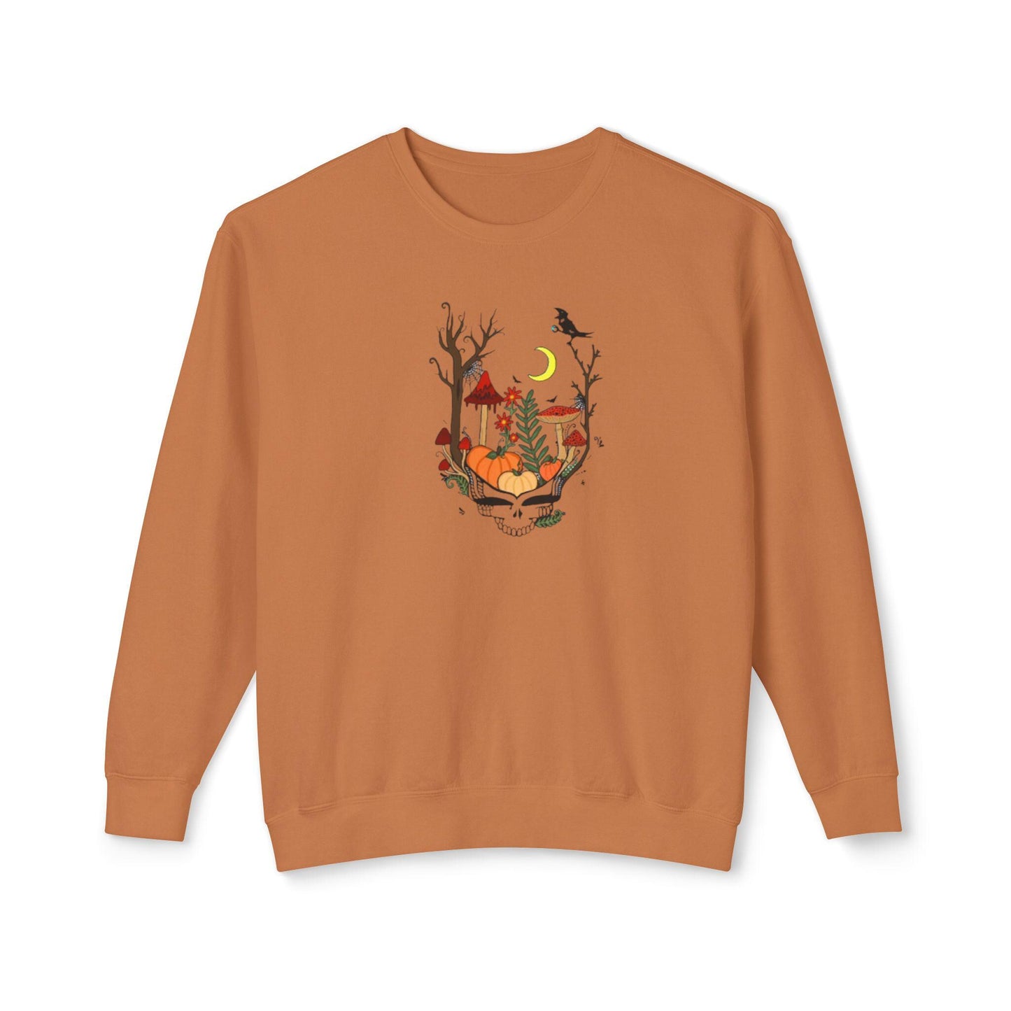 Hand-Drawn Pumpkin & Red Daisy Lightweight Crewneck Sweatshirt - Cozy Fall Apparel for Billy Strings Fans