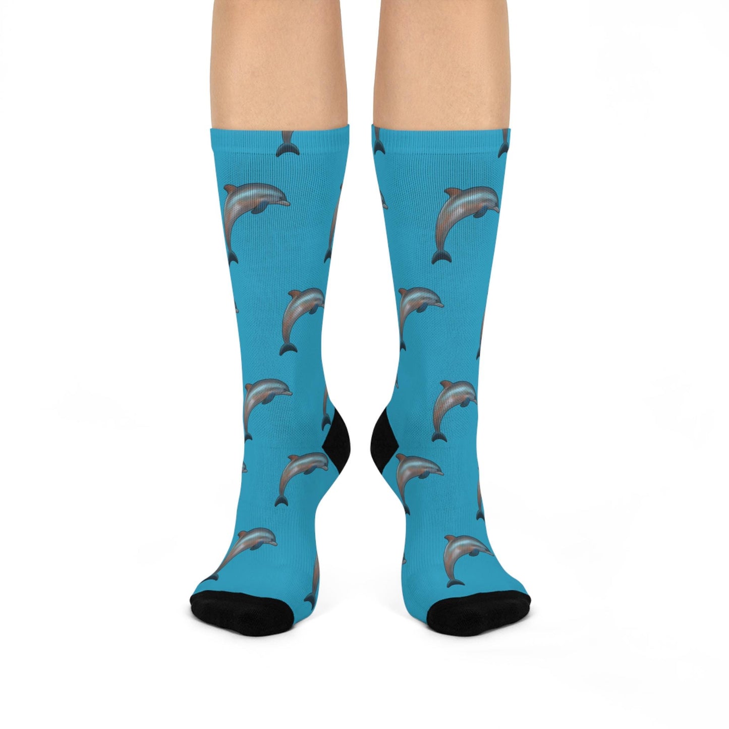 Hand-Drawn Miami Dolphins Socks - Turquoise Cushioned Crew Socks