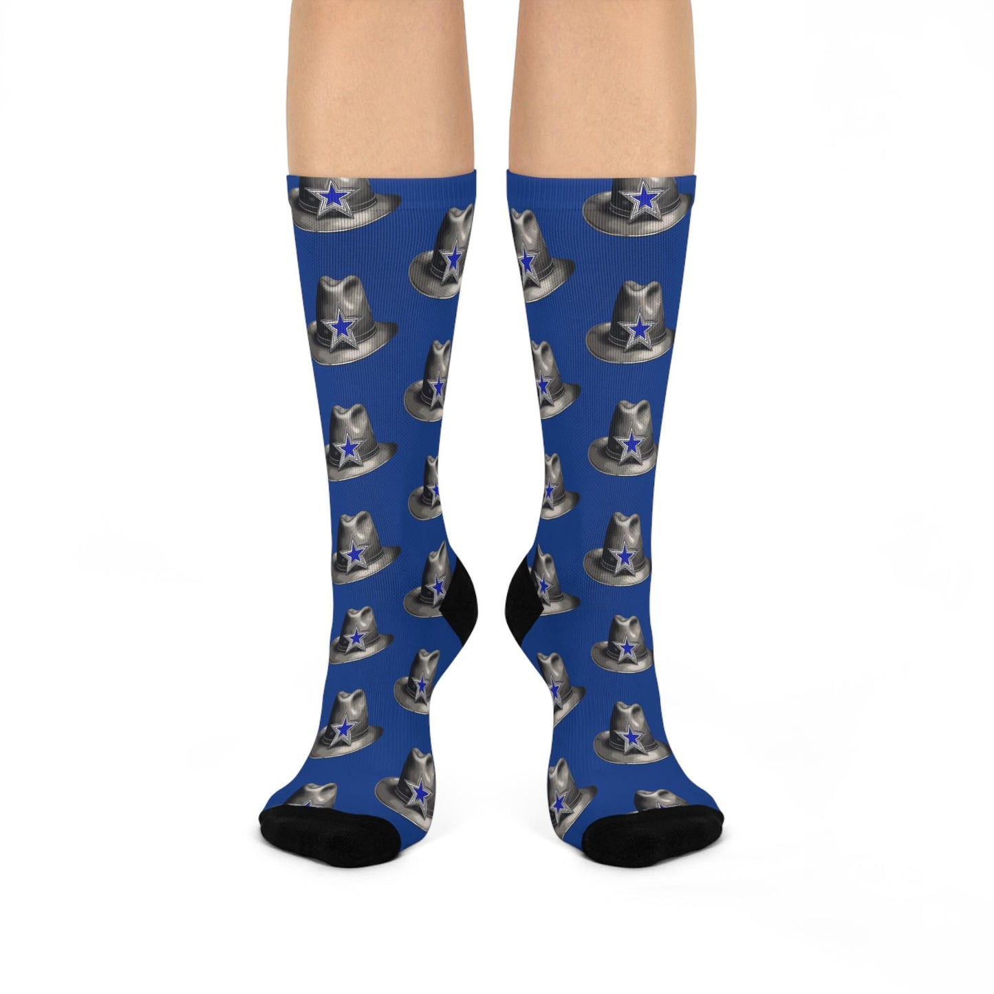 Hand-Drawn Dallas Cowboys Socks - Game Day Ready Footwear - Blue Cushioned Crew Socks