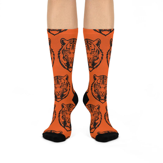 Cincinnati Bengals-Inspired Socks - Hand-Drawn Bengal Tiger Face Design, Orange & Black Football Fan Gift