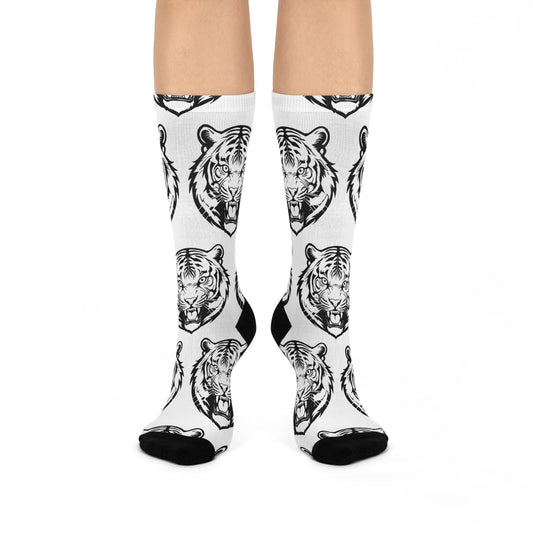 Cincinnati Bengals-Inspired Socks - Hand-Drawn Bengal Tiger Face Design, White & Black Football Fan Gift