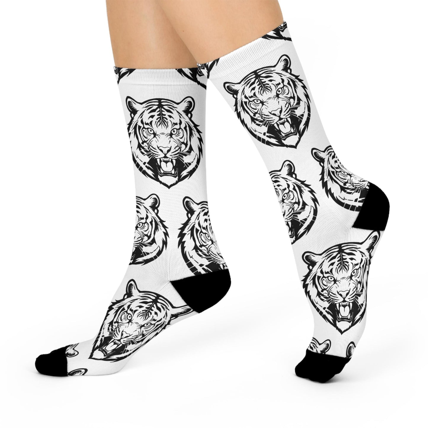 Cincinnati Bengals-Inspired Socks - Hand-Drawn Bengal Tiger Face Design, White & Black Football Fan Gift