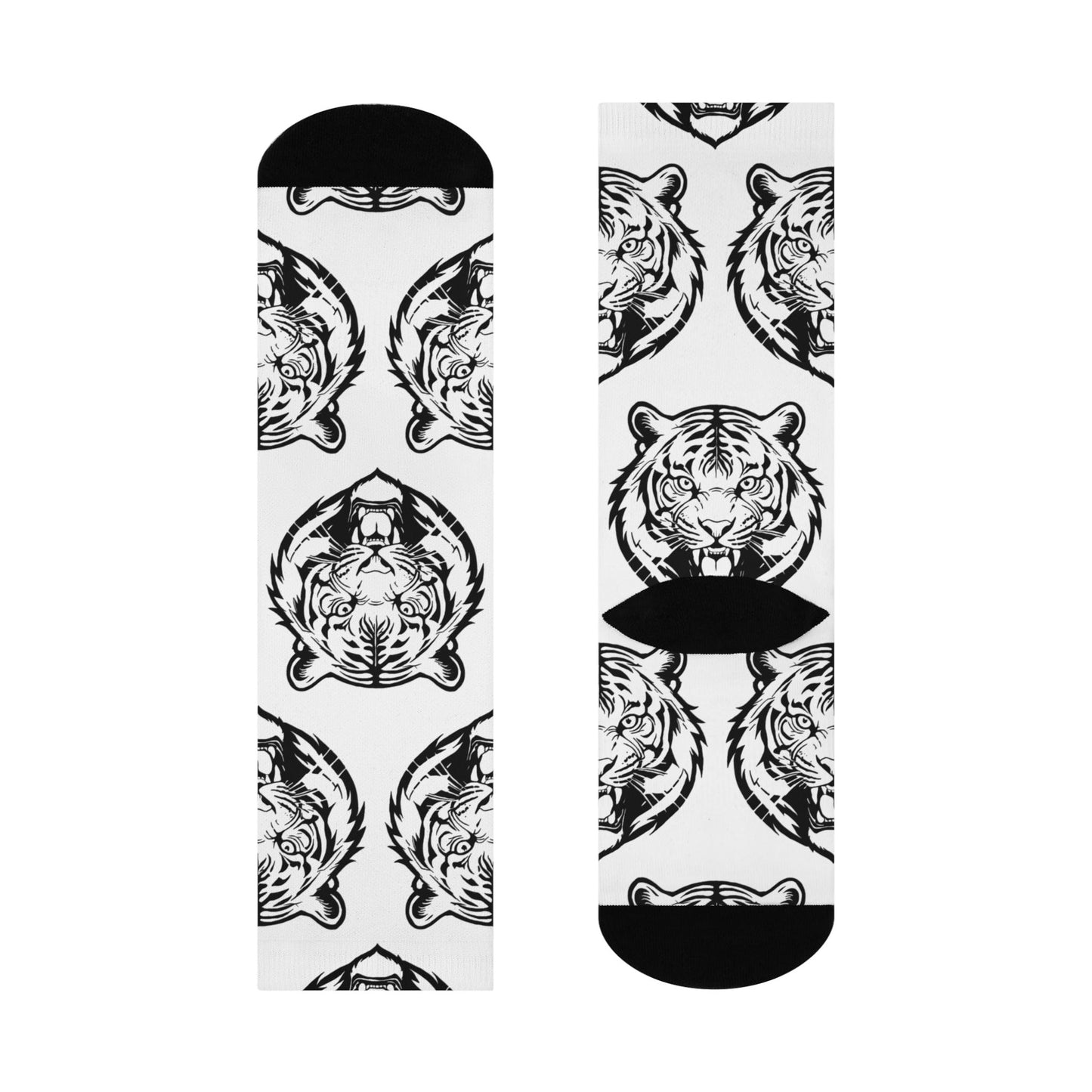 Cincinnati Bengals-Inspired Socks - Hand-Drawn Bengal Tiger Face Design, White & Black Football Fan Gift