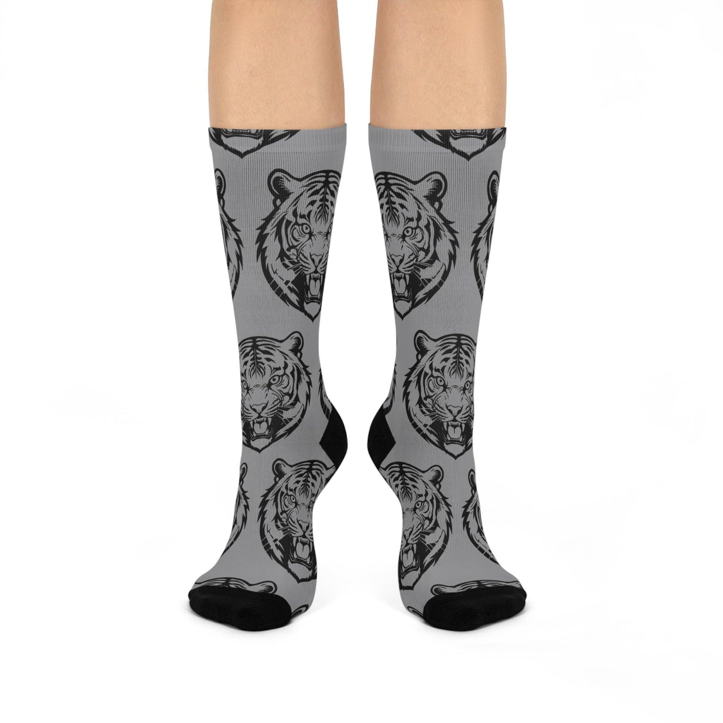 Cincinnati Bengals-Inspired Socks - Hand-Drawn Bengal Tiger Face Design, Gray & Black Football Fan Gift