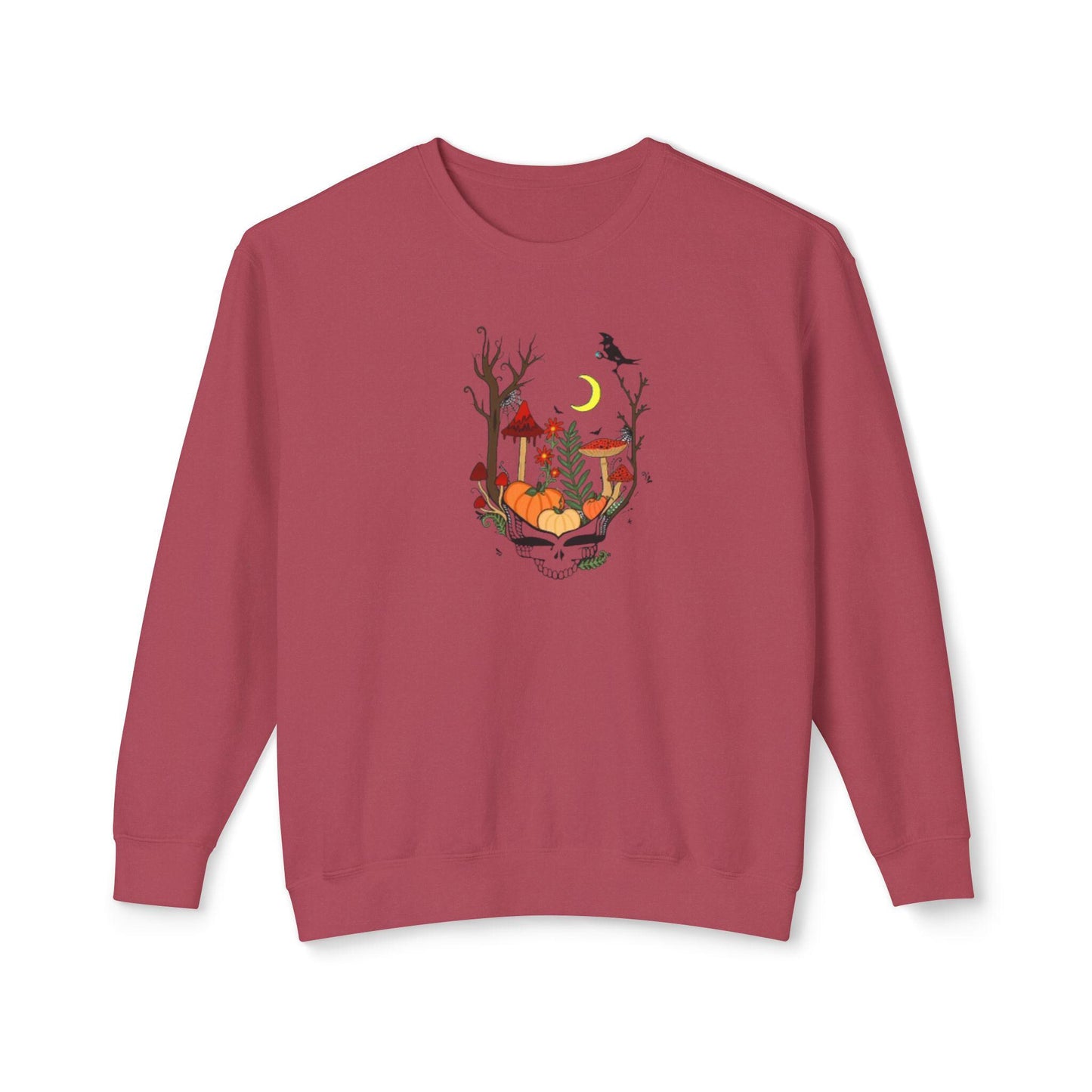 Hand-Drawn Pumpkin & Red Daisy Lightweight Crewneck Sweatshirt - Cozy Fall Apparel for Billy Strings Fans