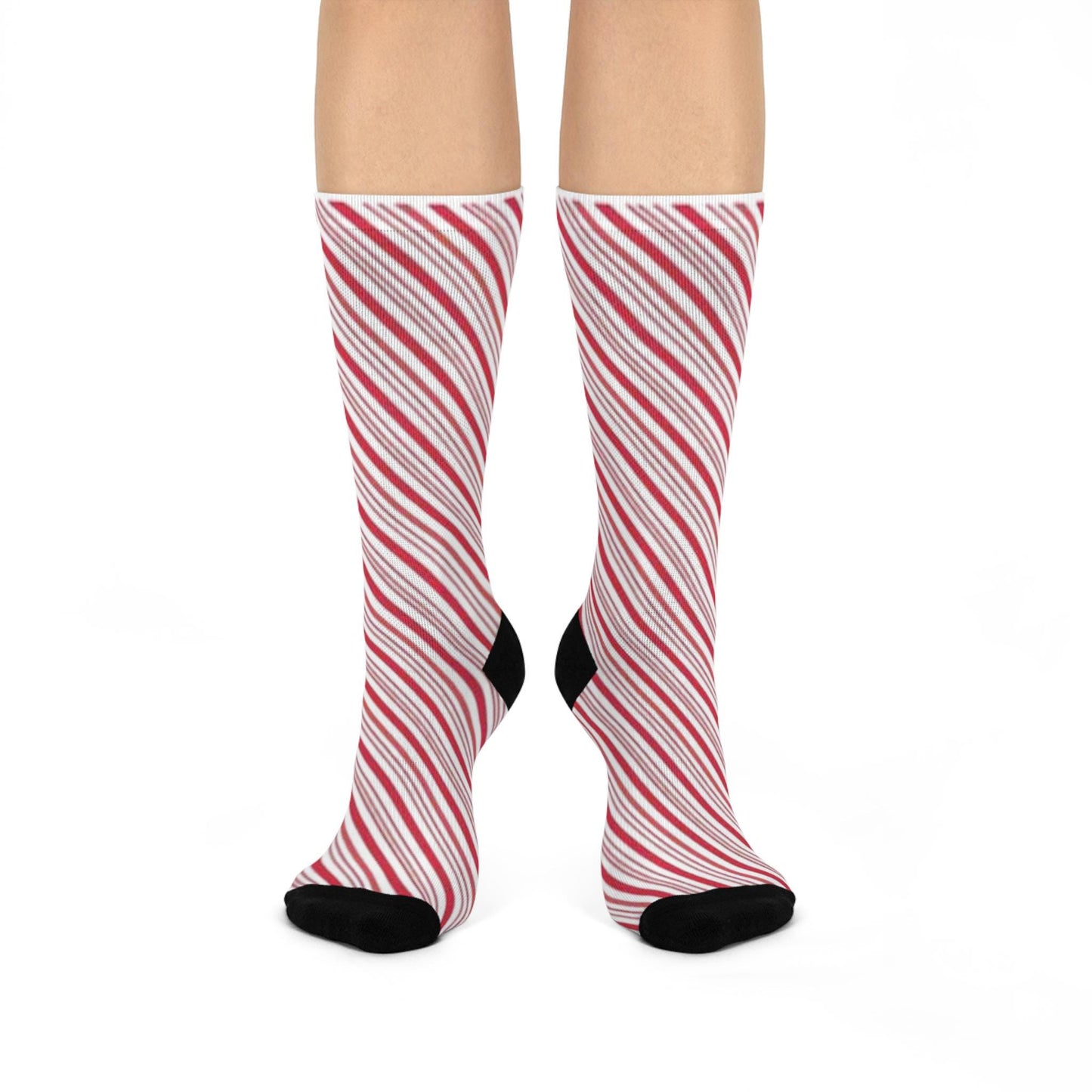 Classic Candy Cane Striped Holiday Socks - Hand-Drawn Red & White Christmas Socks