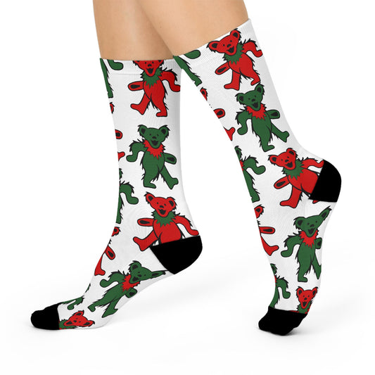 Christmas Grateful Dead Dancing Bear Socks - Festive Red & Green Holiday Design