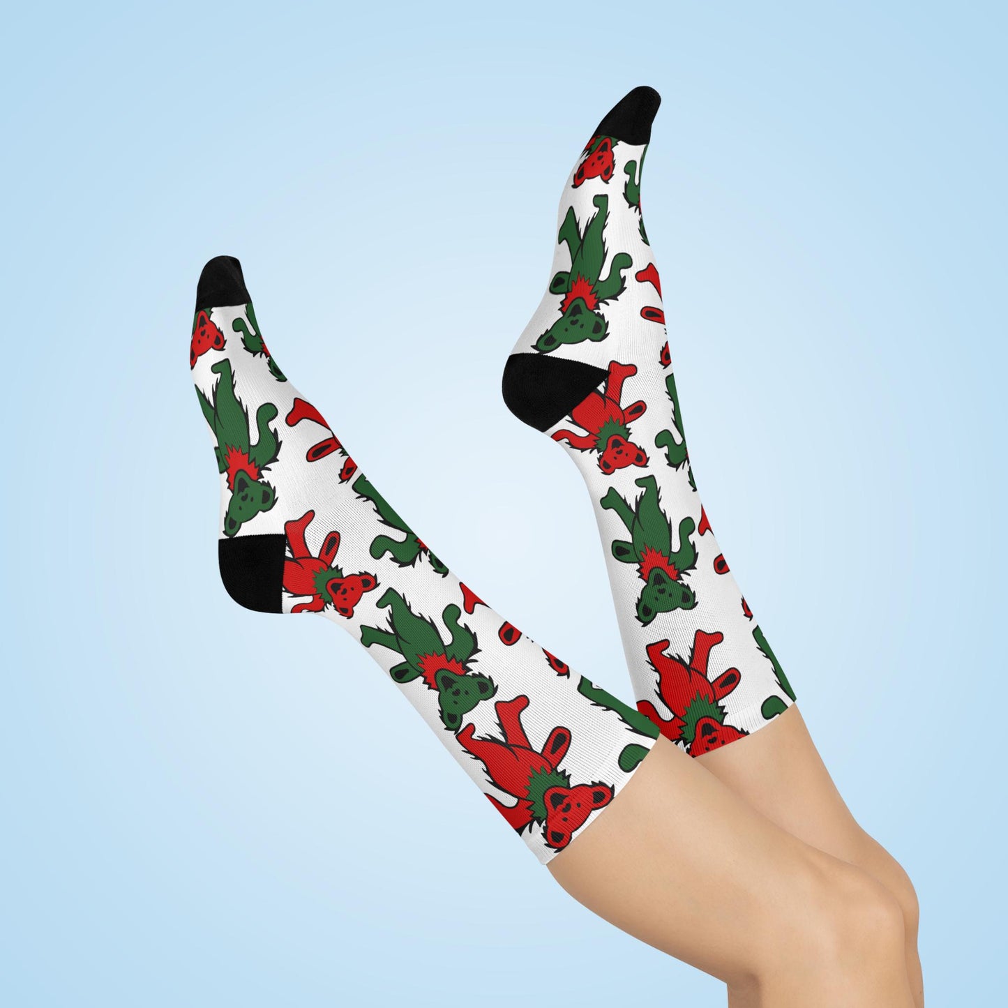 Christmas Grateful Dead Dancing Bear Socks - Festive Red & Green Holiday Design