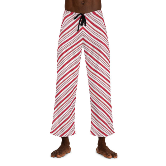 Candy cane striped men’s PJ bottoms hand-drawn Christmas holiday sleepwear