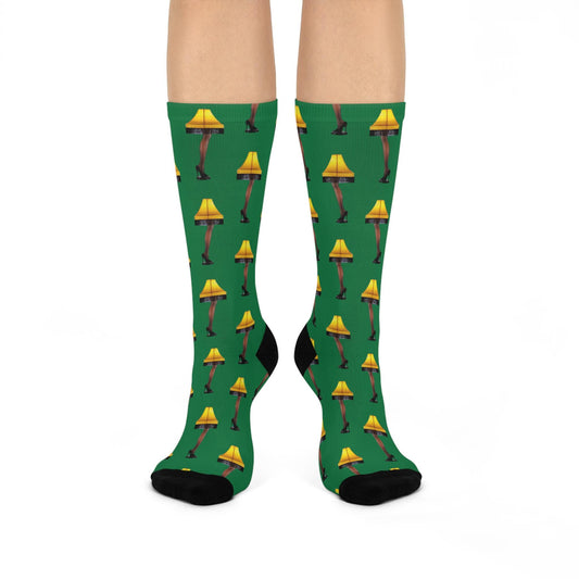 Christmas Story Leg Lamp Socks - Festive Green Holiday Socks