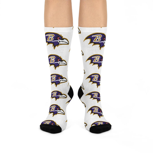 Hand-Drawn Baltimore Ravens Socks - Unique Football Fan Gift - Cushioned Crew Socks