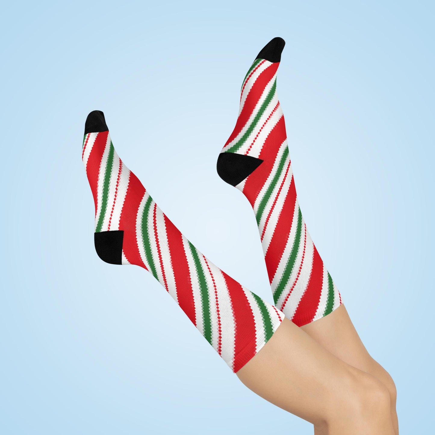 Holiday Candy Cane Striped Socks - Festive Hand-Drawn Christmas Socks