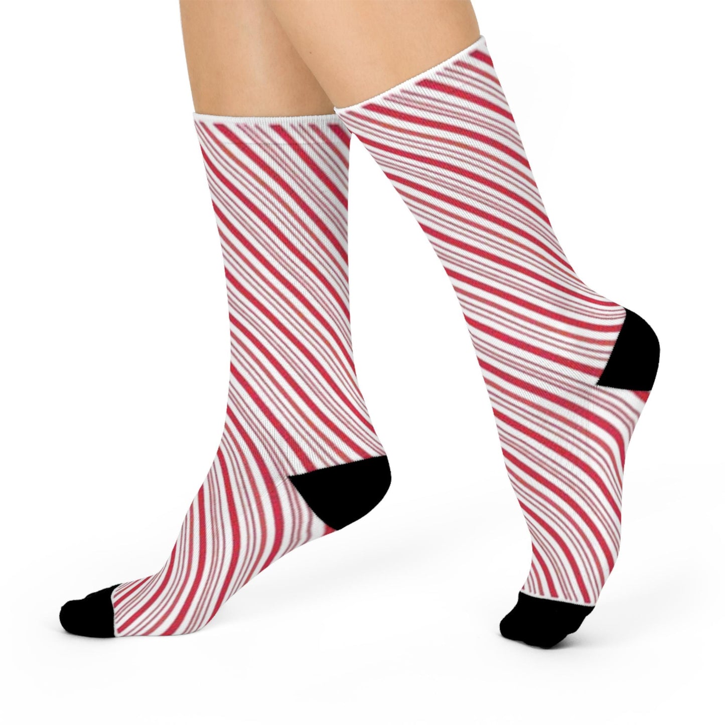 Classic Candy Cane Striped Holiday Socks - Hand-Drawn Red & White Christmas Socks