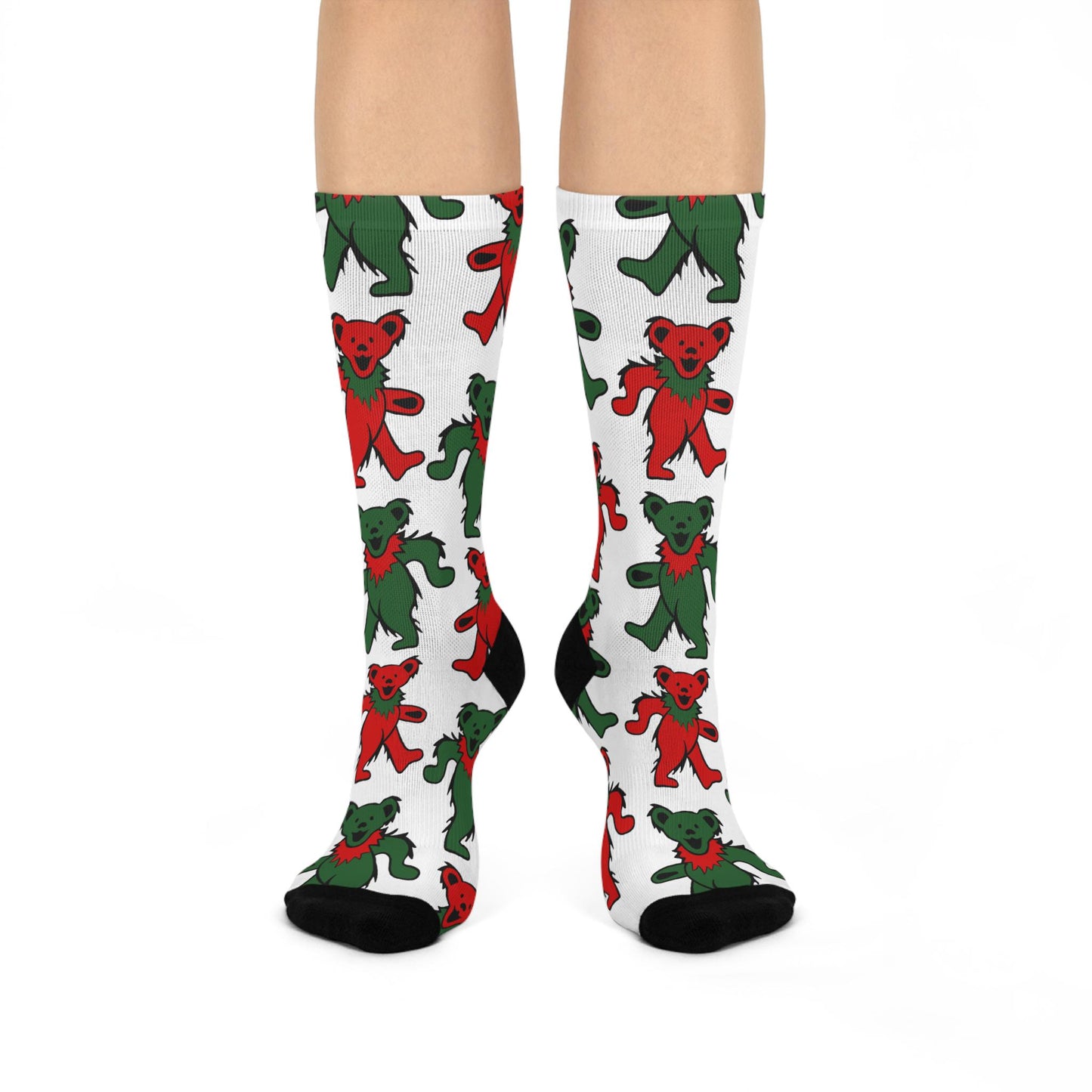 Christmas Grateful Dead Dancing Bear Socks - Festive Red & Green Holiday Design