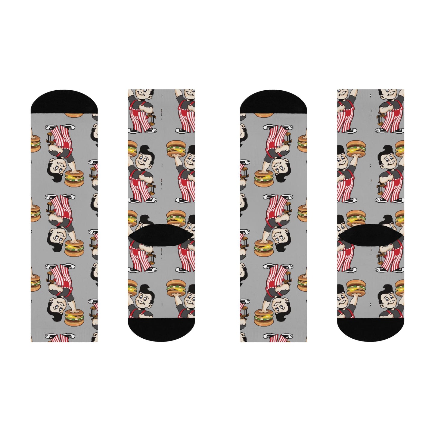 Gray Nostalgic Hand Drawn Big Boy Socks - Retro Cincinnati Gift for Big Boy Fans - Cushioned Crew Socks