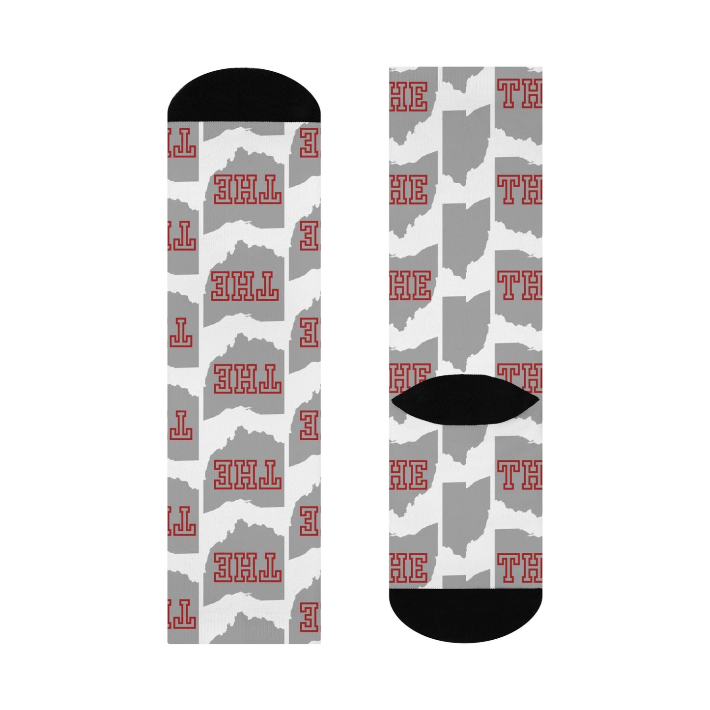 White THE Ohio State Inspired Socks - THE Ohio Map Pattern, Game Day Buckeye Cushioned Crew Socks