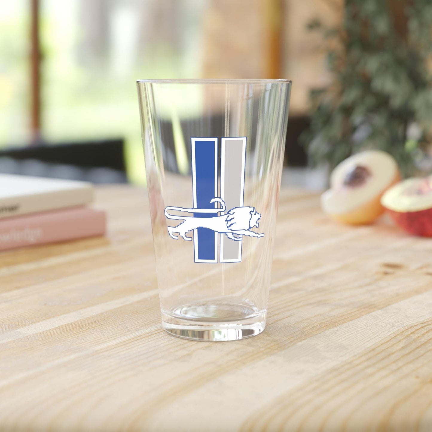 Detroit Lions Inspired Retro Leaping Lion Pint Glass - Hand-Drawn Design, 16oz Beer Glass