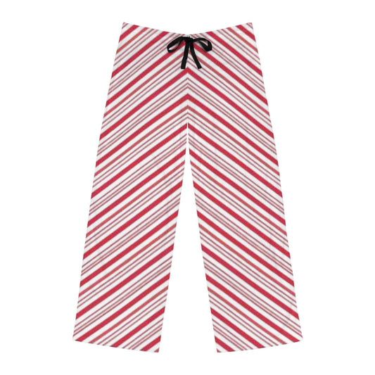 Hand-Drawn Candy Cane Striped Mens Pajama Bottoms - Festive Christmas Sleepwear