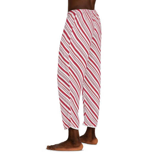 Candy cane striped men’s PJ bottoms hand-drawn Christmas holiday sleepwear