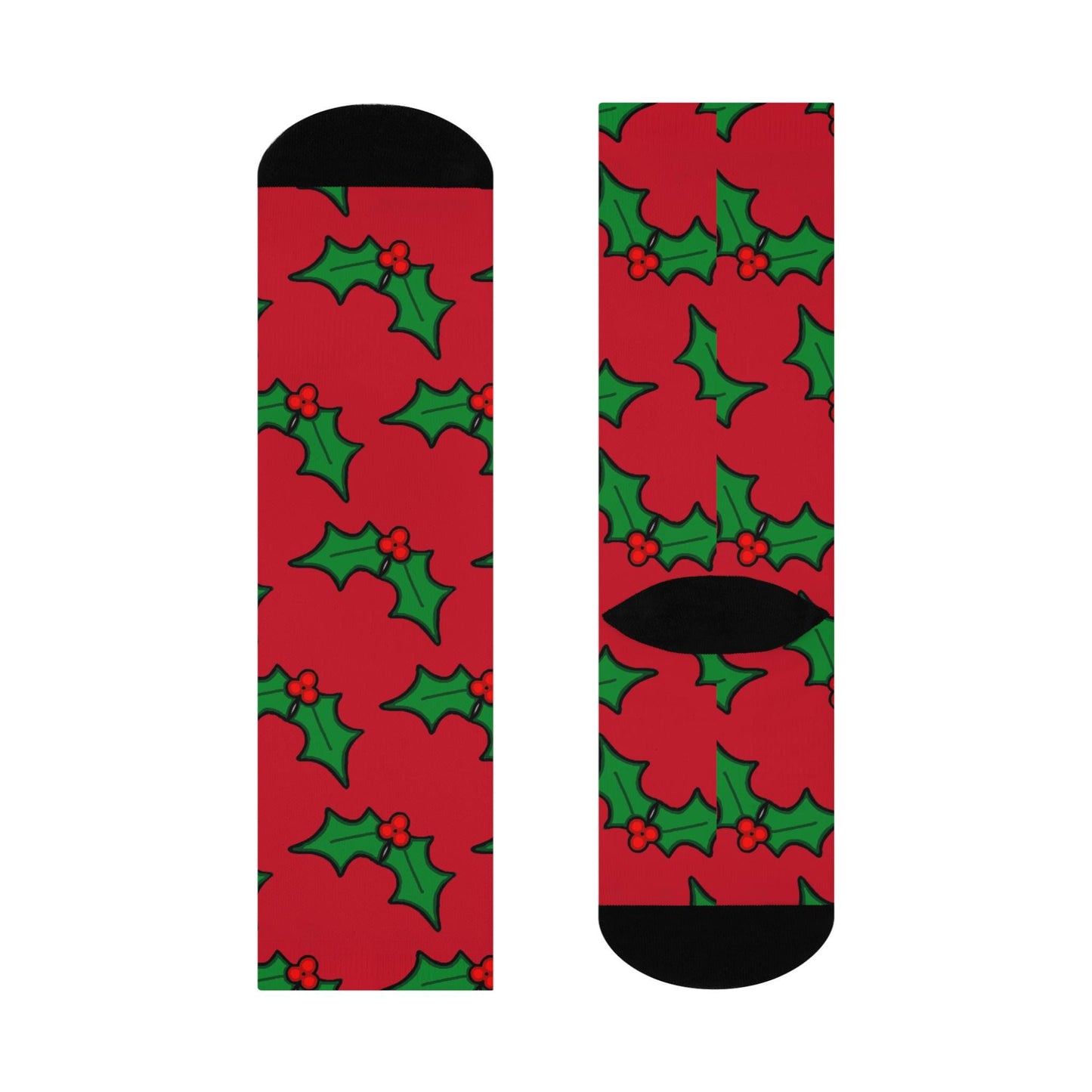 Hand-Drawn Mistletoe Christmas Socks - Festive Red and Green Holiday Socks for the Season Cushioned Crew Socks