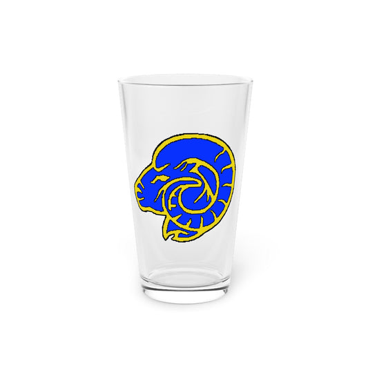 Hand-Drawn LA Rams Logo Pint Glass - Gold and Blue Football Fan Gift - Pint Glass, 16oz