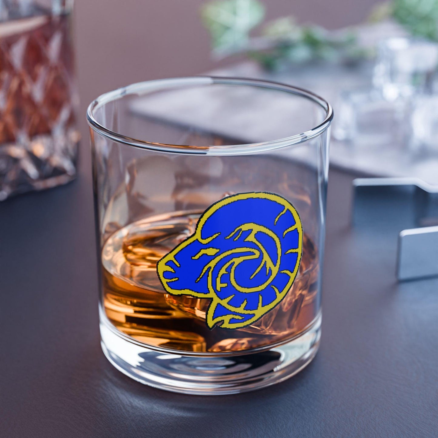 Hand-Drawn LA Rams Logo Rocks Glass - Gold and Blue NFL Fan Rocks Glass, 10oz Gift