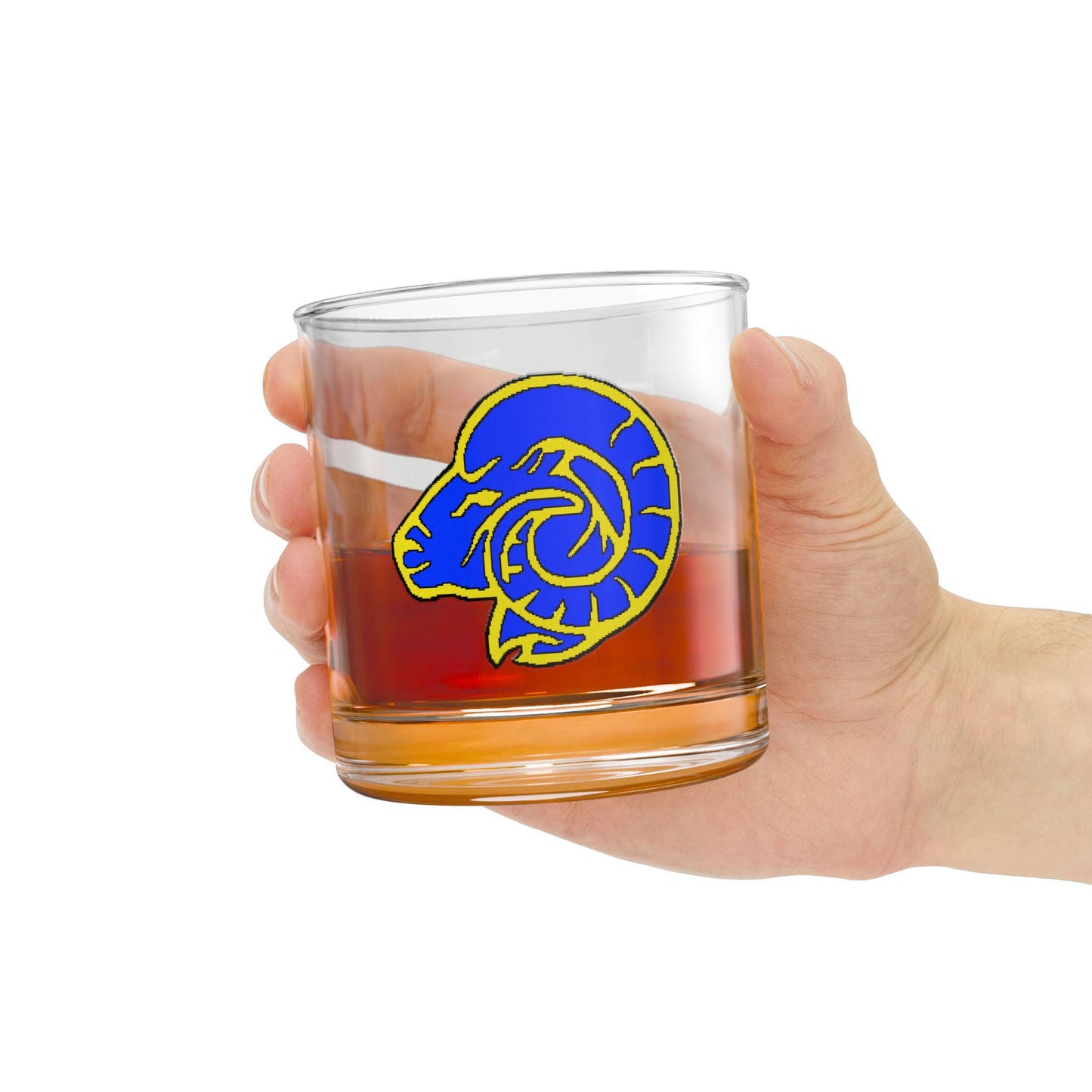 Hand-Drawn LA Rams Logo Rocks Glass - Gold and Blue NFL Fan Rocks Glass, 10oz Gift