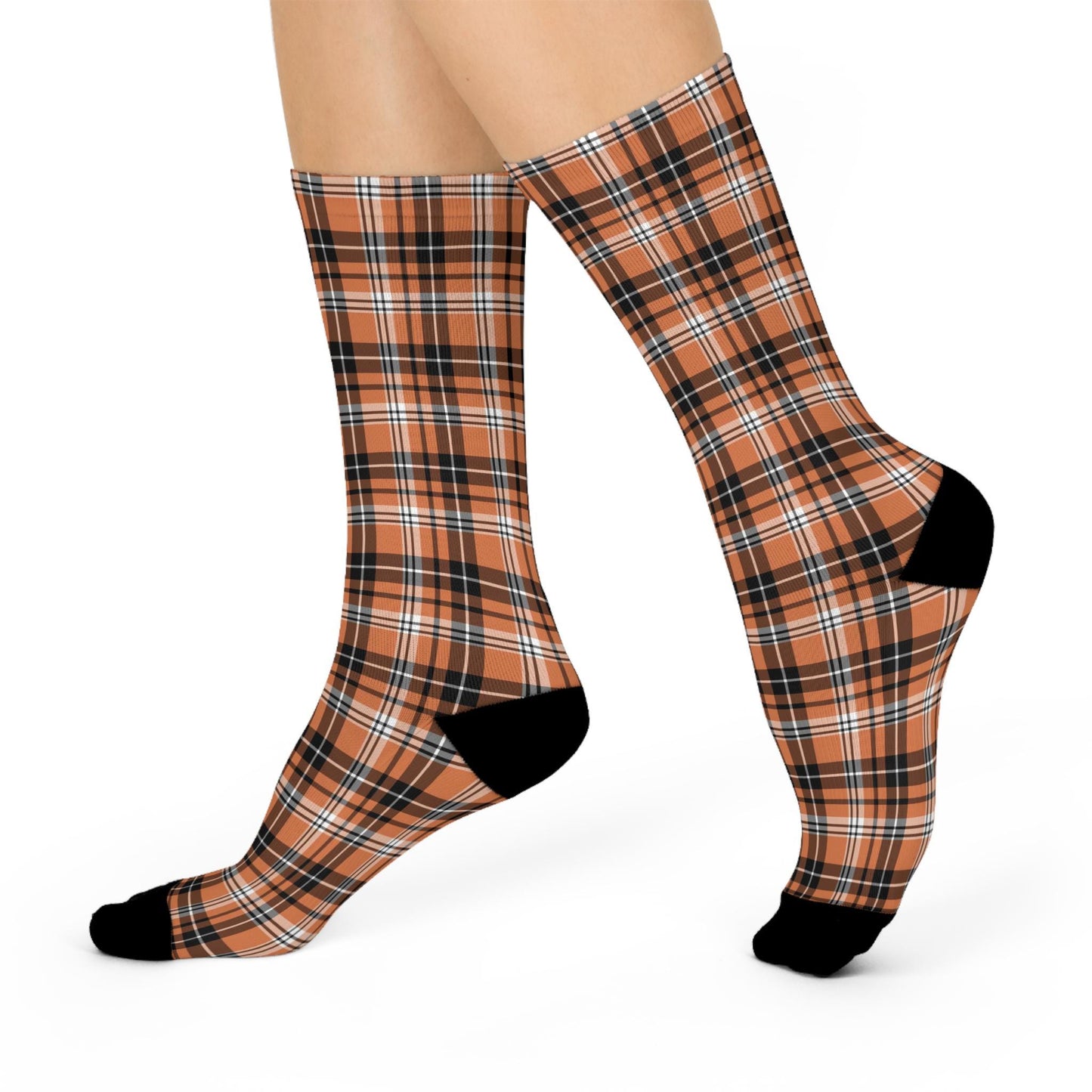 Bengals-Inspired Orange and Black Plaid Crew Socks - Football Fan Gift - Cushioned Crew Socks