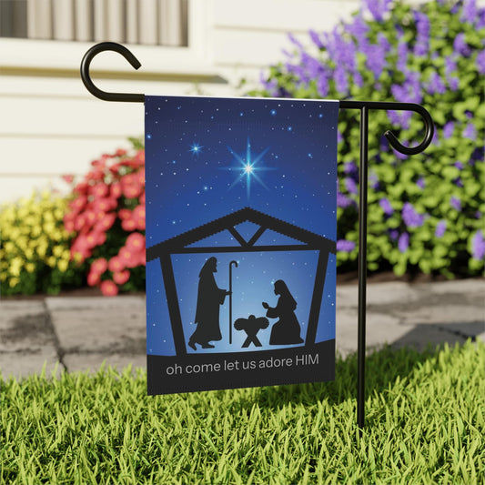 Nativity Christmas garden flag hand-drawn holy night design 12x18