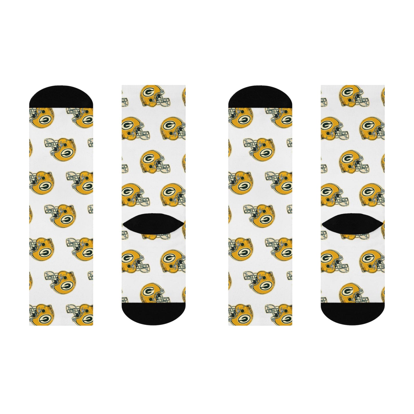 White Hand-Drawn Green Bay Packers Helmet Socks - Unique Football Fan Gift for Game Day - Cushioned Crew Socks