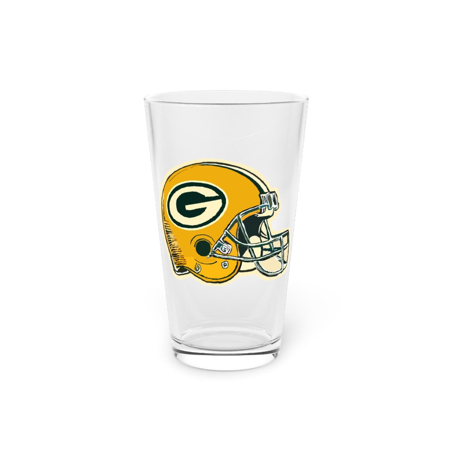 Hand-Drawn Green Bay Packers Helmet Pint Glass - Unique Fan Gift Pint Glass, 16oz