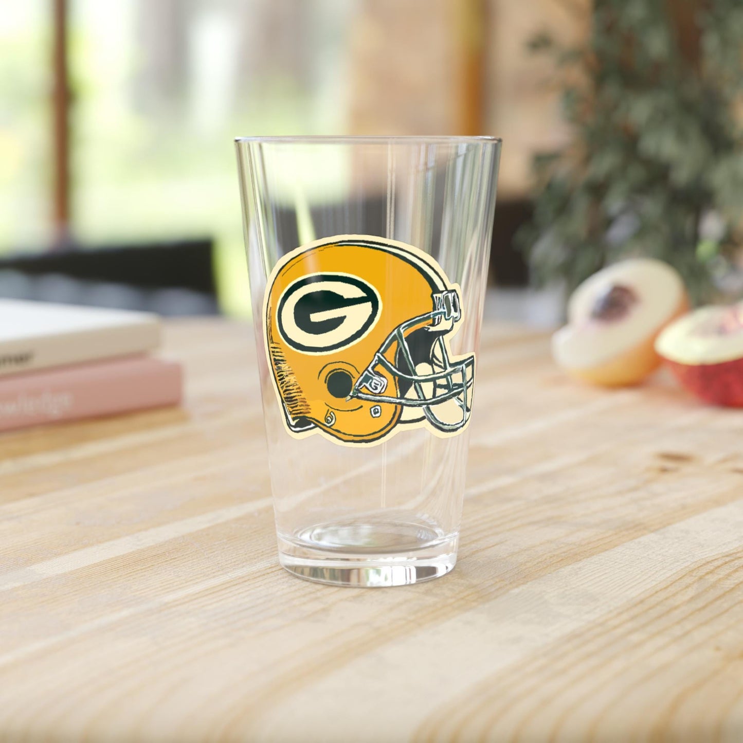 Hand-Drawn Green Bay Packers Helmet Pint Glass - Unique Fan Gift Pint Glass, 16oz