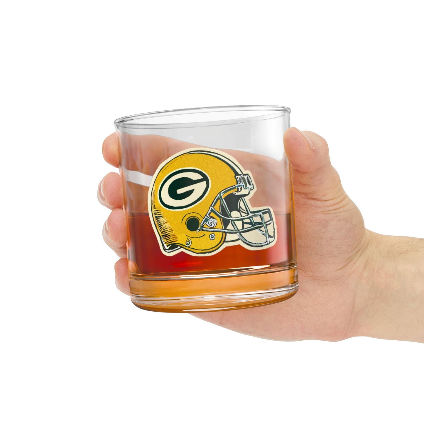 Hand-Drawn Green Bay Packers Helmet Rocks Glass - Unique Football Fan Gift - Rocks Glass, 10oz