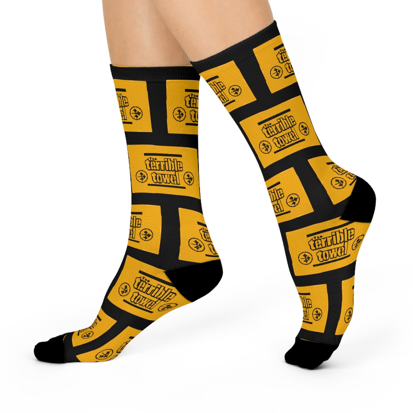 Hand-Drawn Pittsburgh Steelers Terrible Towel Socks - Football Fan Gift - Cushioned Crew Socks