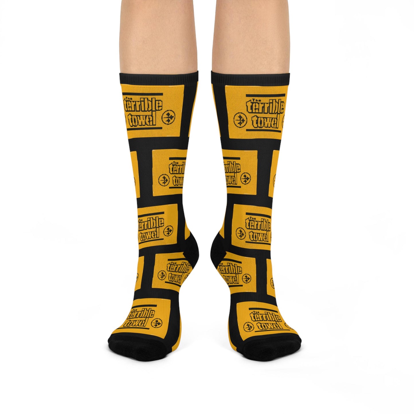 Hand-Drawn Pittsburgh Steelers Terrible Towel Socks - Football Fan Gift - Cushioned Crew Socks