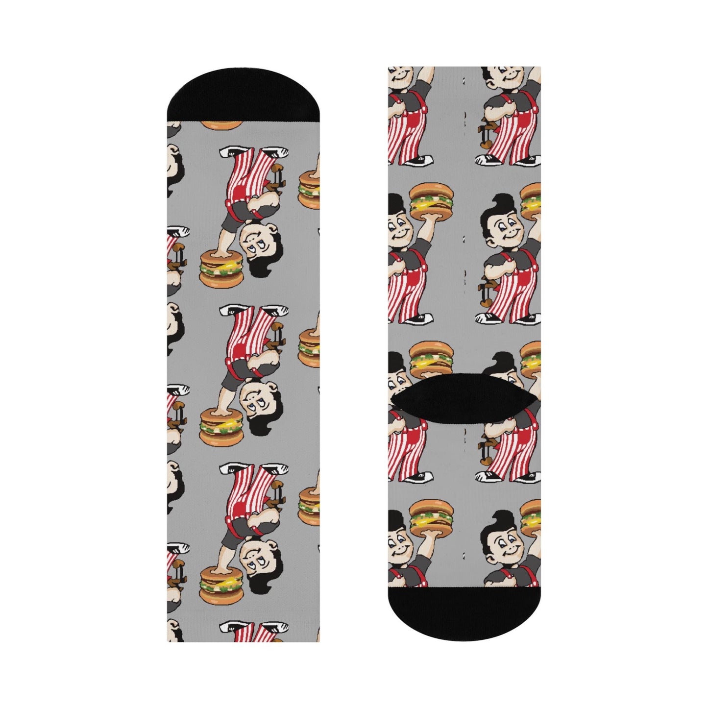 Gray Nostalgic Hand Drawn Big Boy Socks - Retro Cincinnati Gift for Big Boy Fans - Cushioned Crew Socks